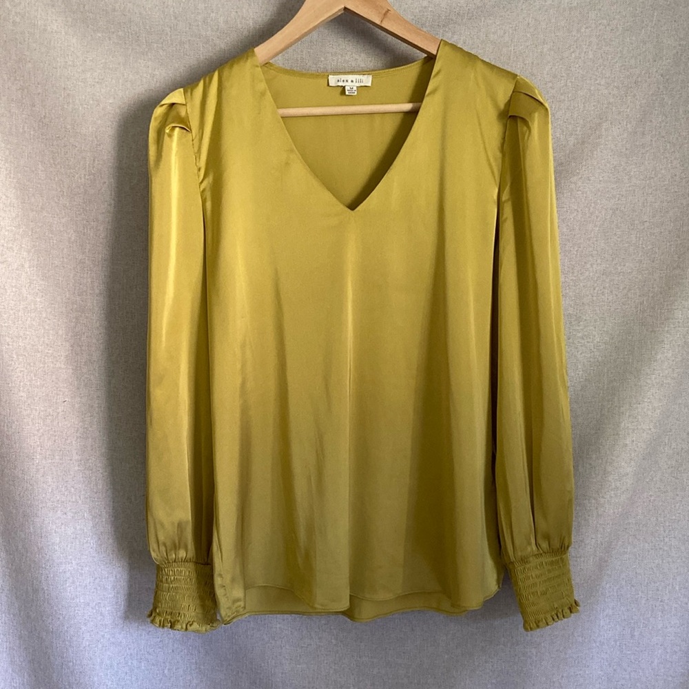 Alex and Lili Blouse Split Neck Blouson Sleeve Tunic Size M